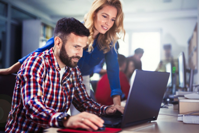 Programmer working in a software developing company office